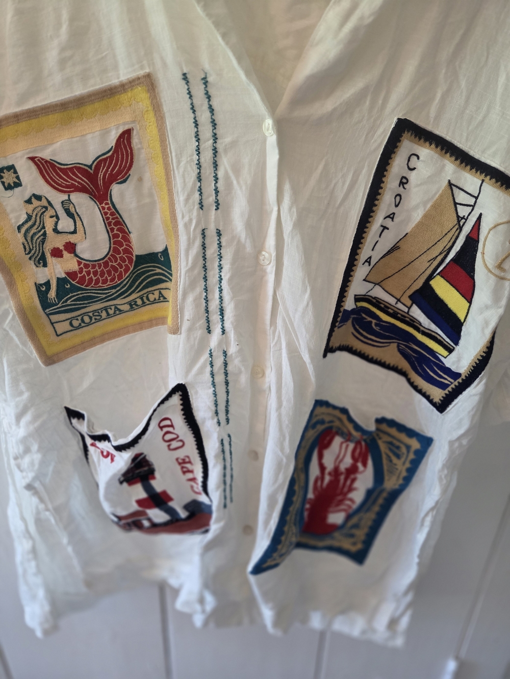 Anthropologie White Embroidered Nautical Patchwork Coverup - Picture 2 of 9